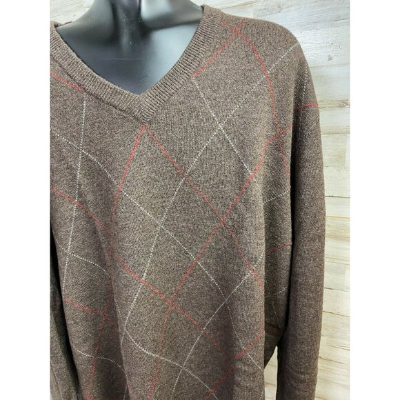Jos. A. Bank Men's Argyle V-Neck Sweater L Brown 80% Lambs Wool 20% Nylon - Picture 2 of 6